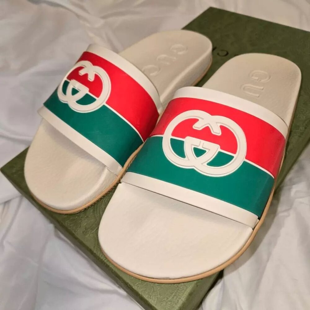 Gucci GG Interlocking Logo Rubber Sandals Shoes Slides Sz 39 NEW